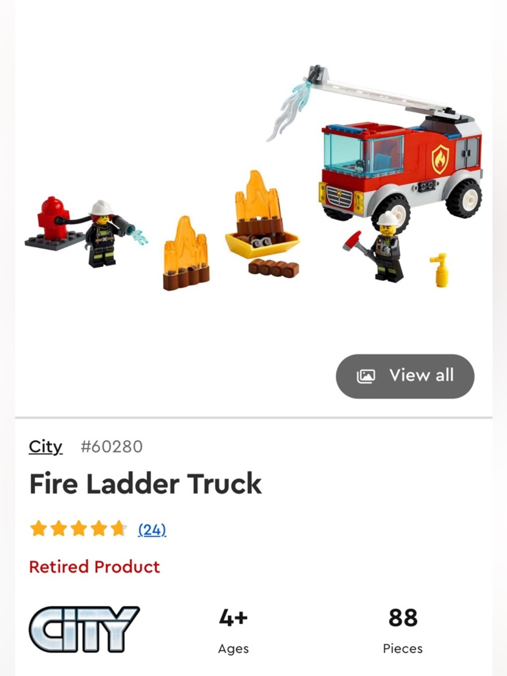 Lego retired city 60280 fire ladder truck